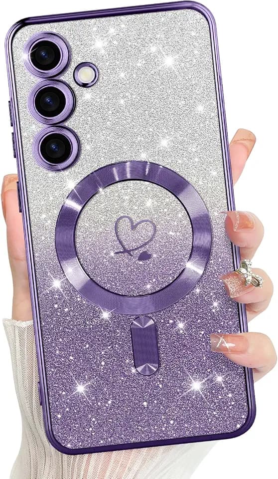 Bonoma Compatible with Samsung Galaxy S24 Fe Case Heart Glitter -Purple