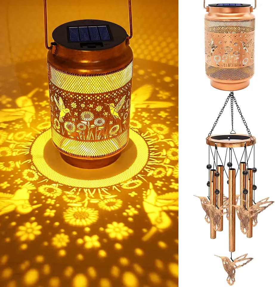 Hummingbird Solar Wind Chimes for Outside, Gifts for Mom Women Grandma Birthday Memorial Teacher, 32" Windchimes Outdoor Decor Hanging Solar Lantern for Garden Porch Patio Backyard