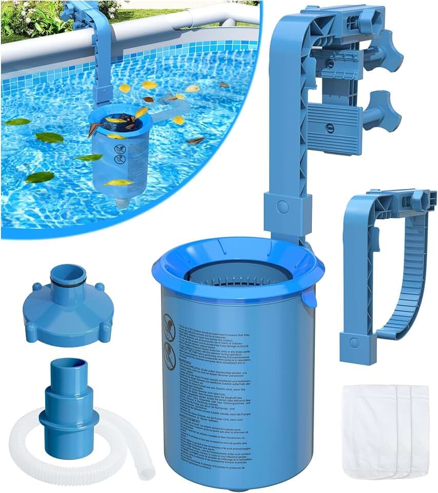 LanOcean Oberflächenskimmer Pool, Höhenverstellbarer Pool Skimmer Set, Einhängeskimmer Pools mit Herausnehmbarem Filterkorb, Ø18cm Poolskimmer für Aufstellpool und Alle Aufblasbarer Pools mit Luftring