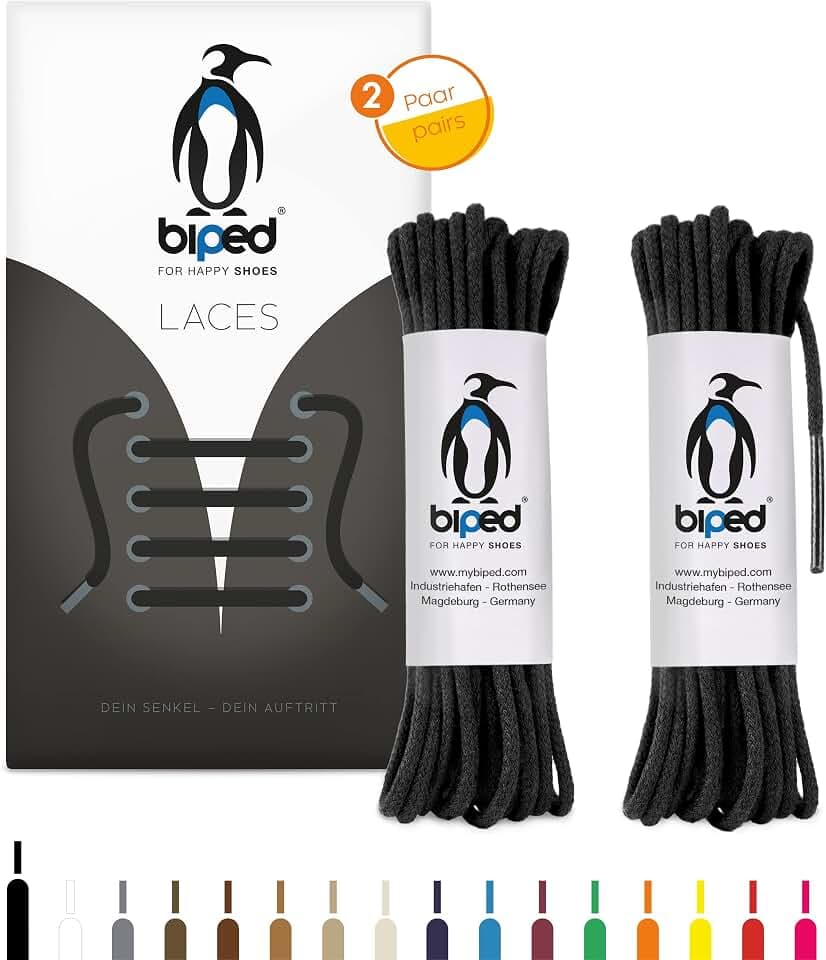 biped LACES 2 Paar runde Schnürsenkel aus Baumwolle ø 2 mm dünn - Premium Rundsenkel für Lederschuhe, Stiefel und Freizeitschuhe - reißfest und waschbar, Qualitäts Schuhbänder, made in EU z2900