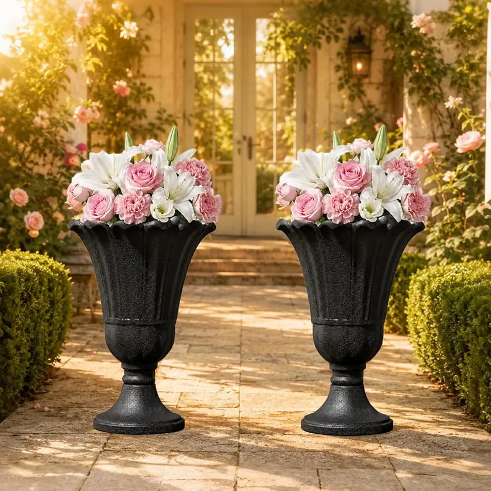 NicBex 24" Tall Urn Planters for Outdoor Plants Set of 2 - Black Petal