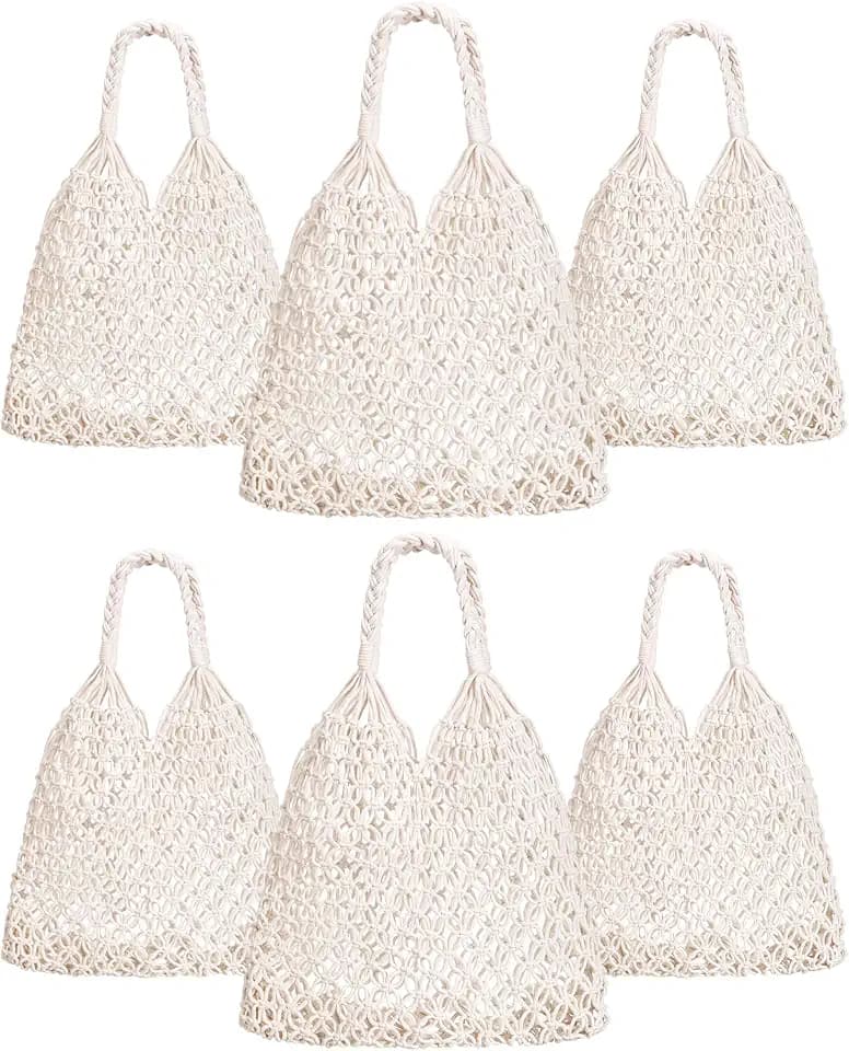 Aliceset 6 Pcs Bachelorette Beach Bag Macrame Tote Bag Bulk