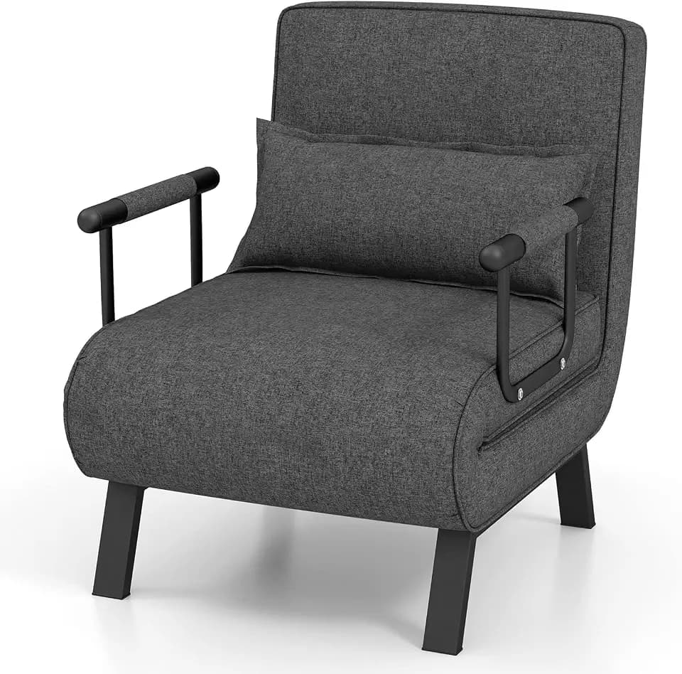 COSTWAY 4 in 1 Schlafsessel mit Bettfunktion, klappbares Schlafsofa mit verstellbarer Rückenlehne & abnehmbarem Kissen, Klappsessel Klappbett Sofabett mit Metallrahmen bis 150 kg belastbar, Dunkelgrau