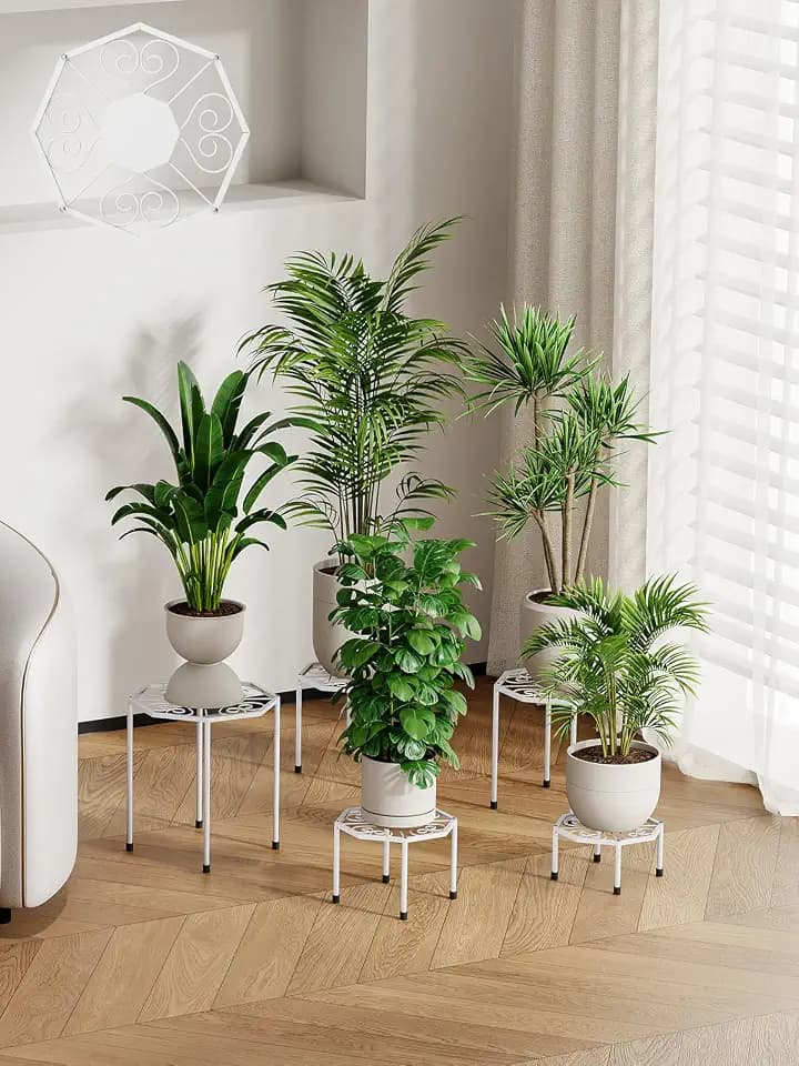 5-Pack Metal Plant Stands for Outdoor Indoor, Anti-Rust Iron Flower Pot Stand, Heavy Duty Plant Pot Shelf for Multiple Plant, Decoration Racks for Home, Patio & Garden (White)