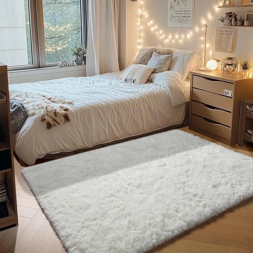 Cream White Area Rugs for Bedroom Living Room, Fluffy Ivory 4x6 Bedside Rug