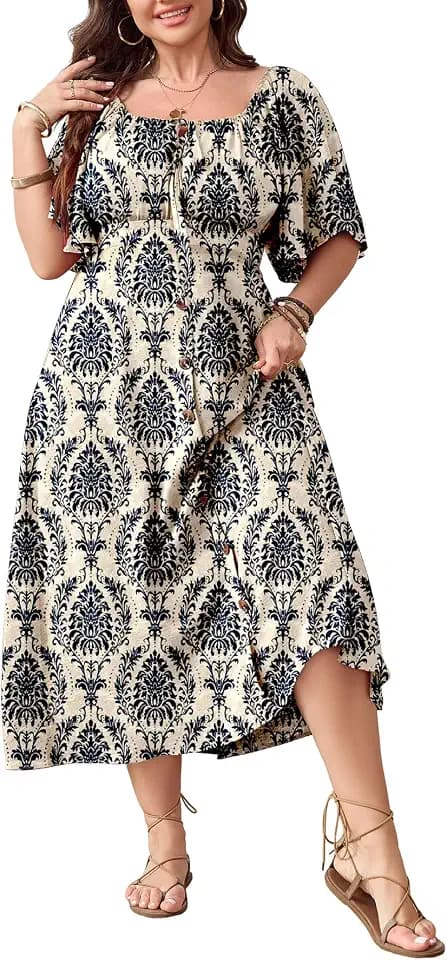 SHESTARR Plus Size Summer Dress Button Down Boho Maxi Dresses