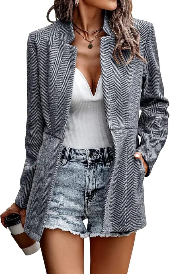 Jhsnjnr Damen Jacken Open Front Casual Business Office Cardigan Blazer Langarm Stehkragen Outwear Mäntel