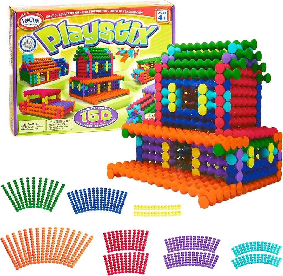POPULAR PLAYTHINGS Playstix Construction Toy Set, 150 Piece Kit