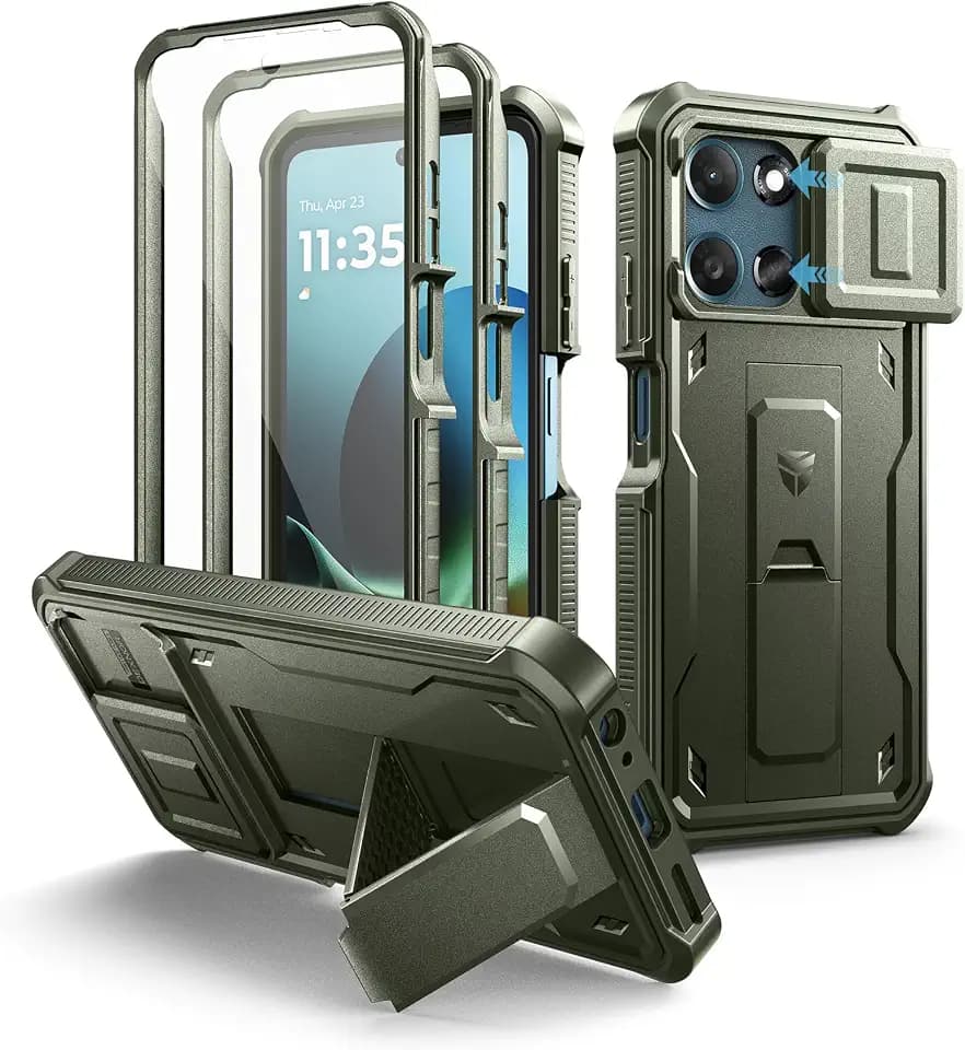 Dexnor for Motorola Moto-G 2026 Case, Moto-G-Play 2026 Case[2 Front Frame] [Built-in Slide Camera Cover & Kickstand] Heavy Duty Moto-G-5G 2026/ Moto-G-Play 2026 Case with Screen Protector, Army Green