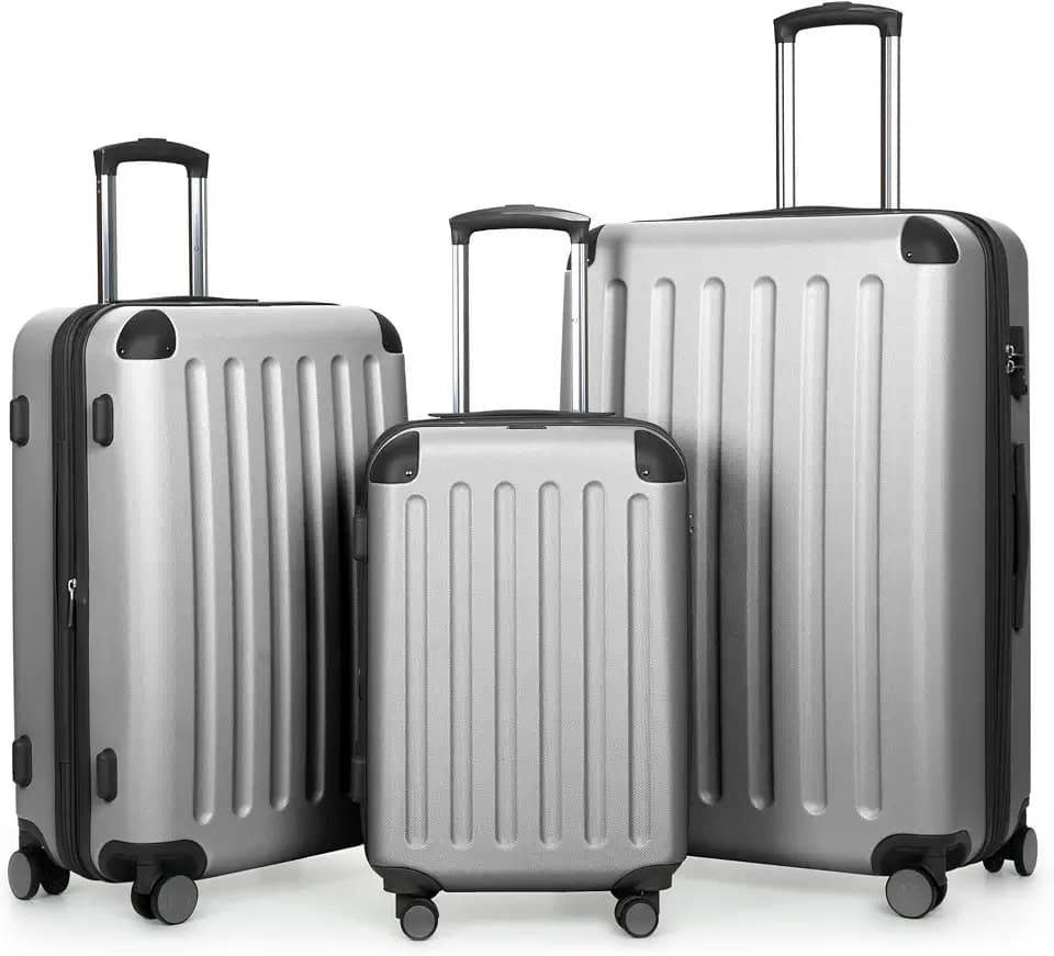 HAUPTSTADTKOFFER Spree - 3er Kofferset, TSA, Trolley-Set, Rollkoffer, Reisekoffer, (S, M & L), Silber