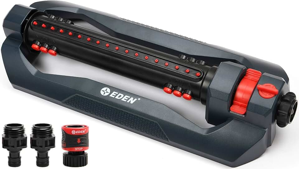 Eden 94112 3-Way Turbo Oscillating Sprinkler for Large Yard and Lawn W/Quick Connect Starter Set, Covers up to 4,300 sq. ft