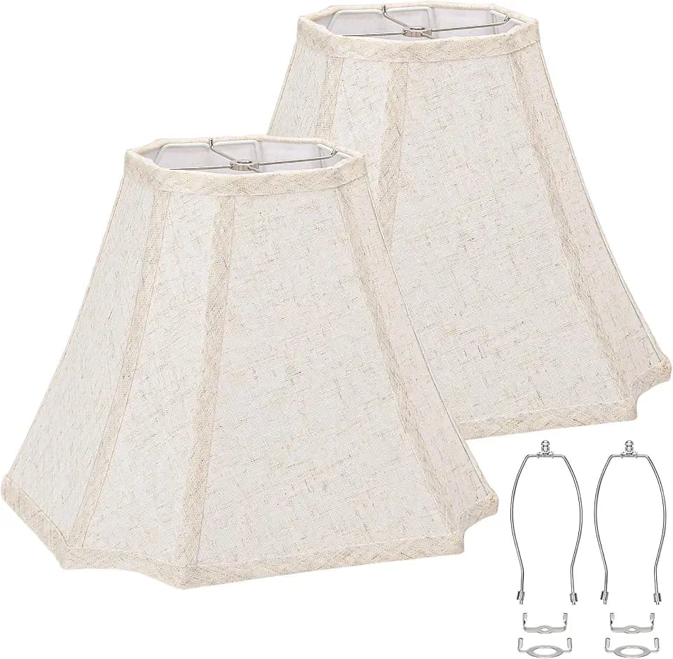 Square Cut Corner Bell Lamp Shades Set of 2, 6.5" x 13"x 10.5", Beige