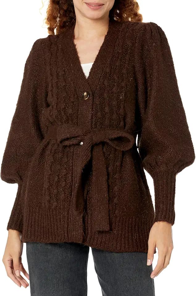 Women's Knit Puff Sleeve Short Cardigain