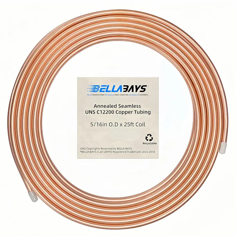 BELLA BAYS Copper Tubing 5/16" OD x 0.257" ID x 25 ft, 99.9% C12200 ASTM B280 Refrigeration ACR Tubing Seamless Soft Coil Round T2 Pure Copper Tube for HVAC System, Refrigerator, Industry, DIY