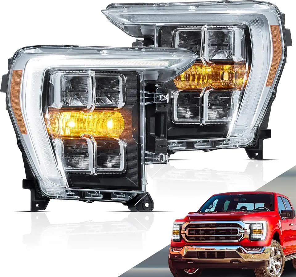 VLAND Led Headlights Compatible with Ford F-150 2021-2023 XL, XLT, Lariat, Tremor, King Ranch, Platinum, Limited Front Lamp w/Passenger+Driver Sides(Re-use Stock Bulbs for Turn Signal)