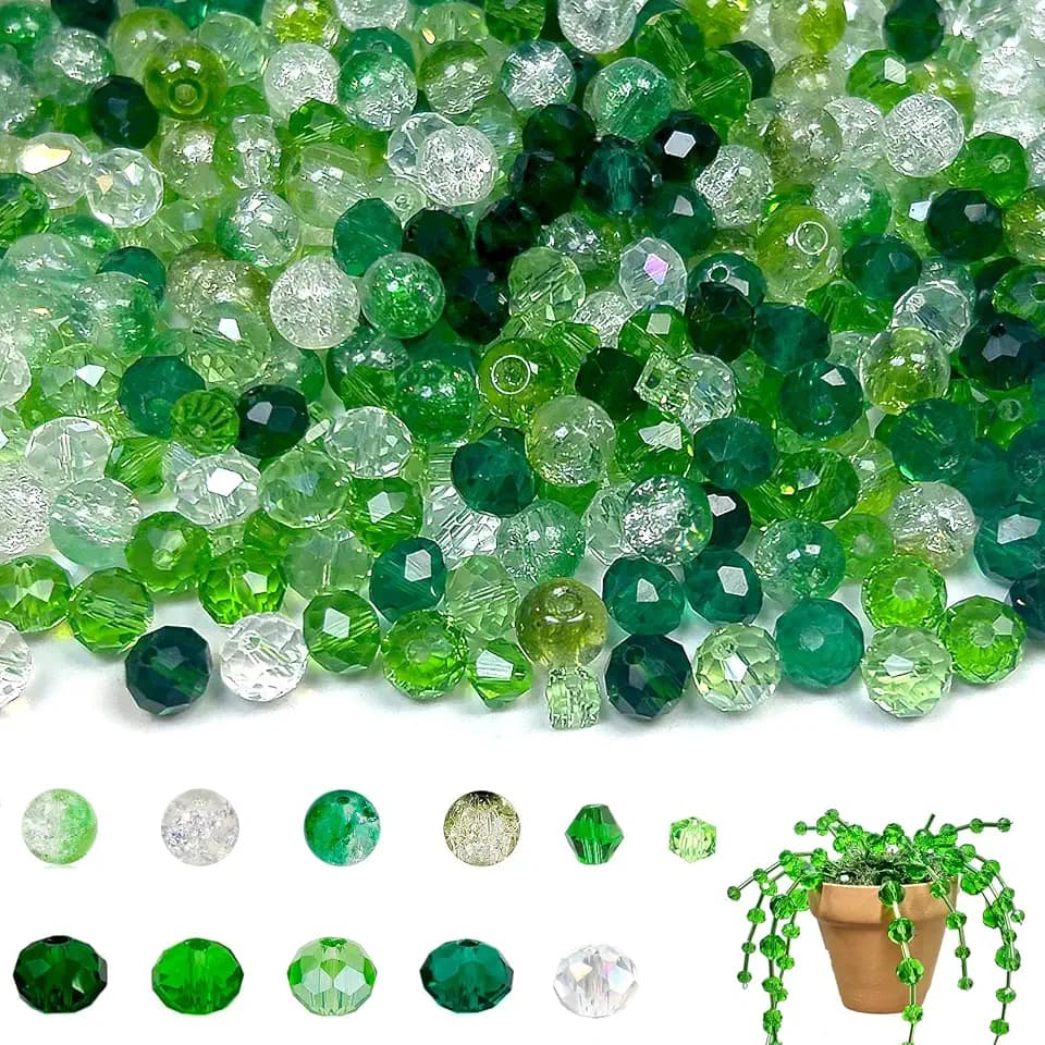 846pcs 8mm Assorted Glass Beads Green, Crystal Faceted Crackle Loose Beads for St. Patrick's Day, Plant Pot Making, Earrings Bracelet Necklace Jewelry Making, Craft DIY
