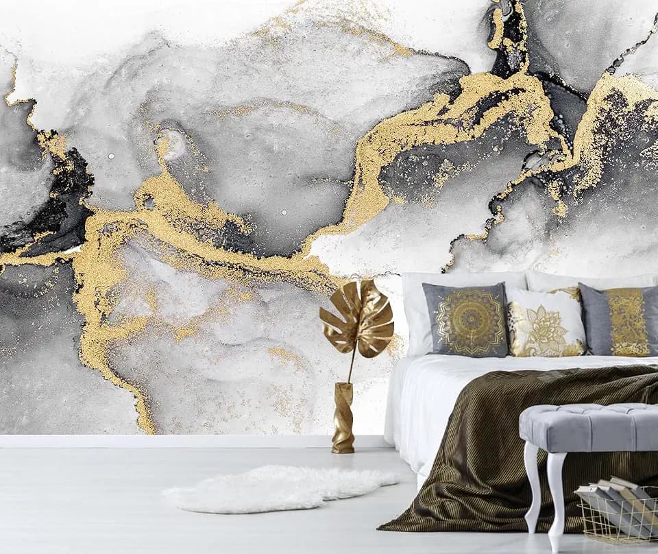 Black Gold Marble Abstract Wallpaper Mural Living Room 160"x106"