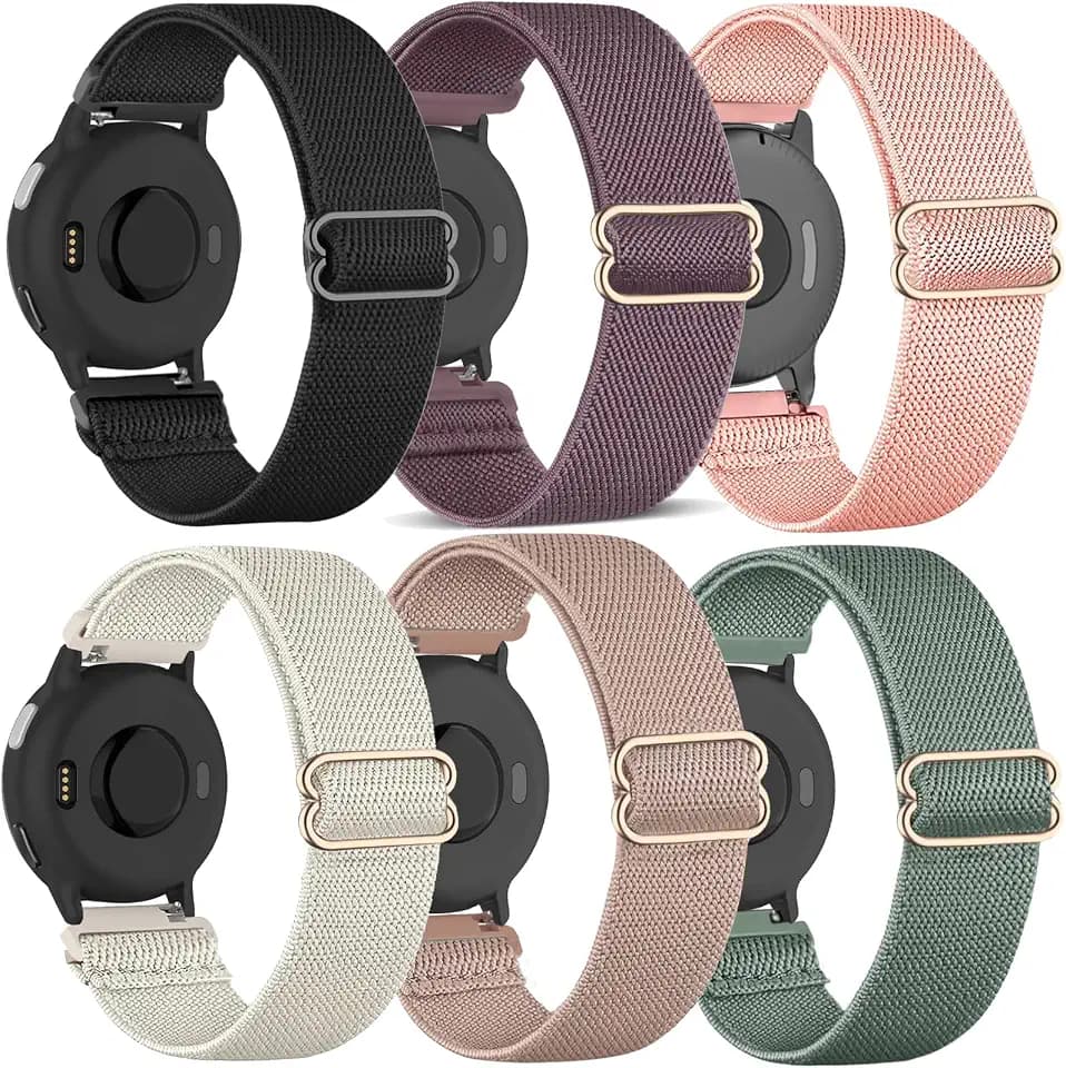 6 Stück Elastische Nylon Armband Kompatibel mit Garmin Vivoactive 5/Vivoactive 6, Dehnbares Uhrenarmband für Garmin Venu Sq 2/ Forerunner 165/55/245/645 Herren Damen