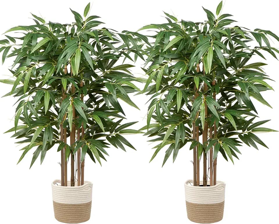 Large Artificial Bamboo Tree, 4 Ft Faux Floor Plant Home Office Decor 2 Pcs