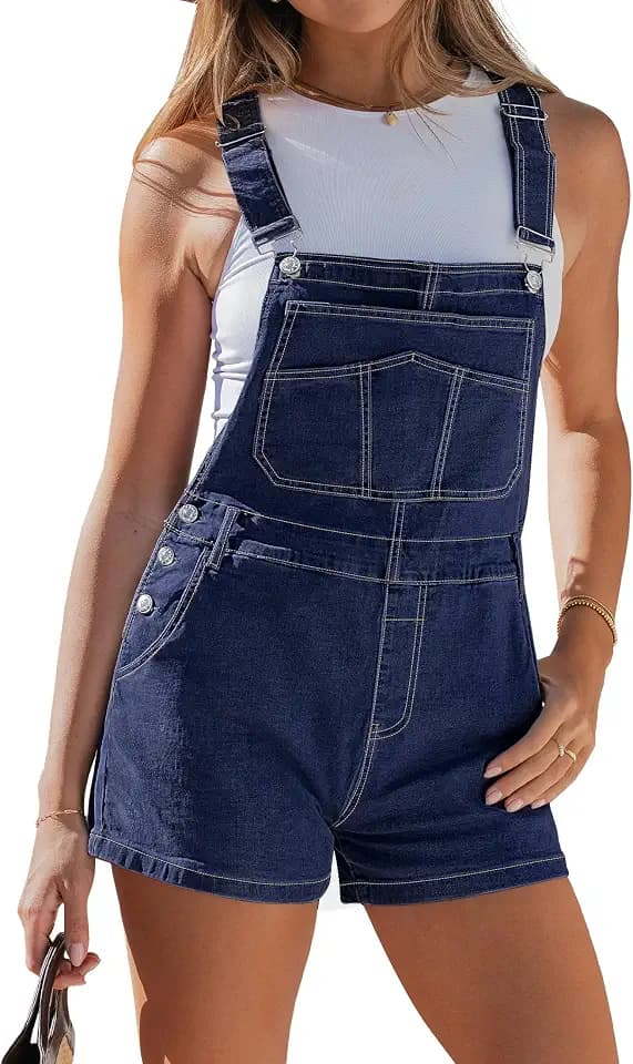 luvamia Jean Overalls for Women Loose Fit Bib Adjustable Straps Stretchy Denim Overall Shorts Casual Summer Shortalls