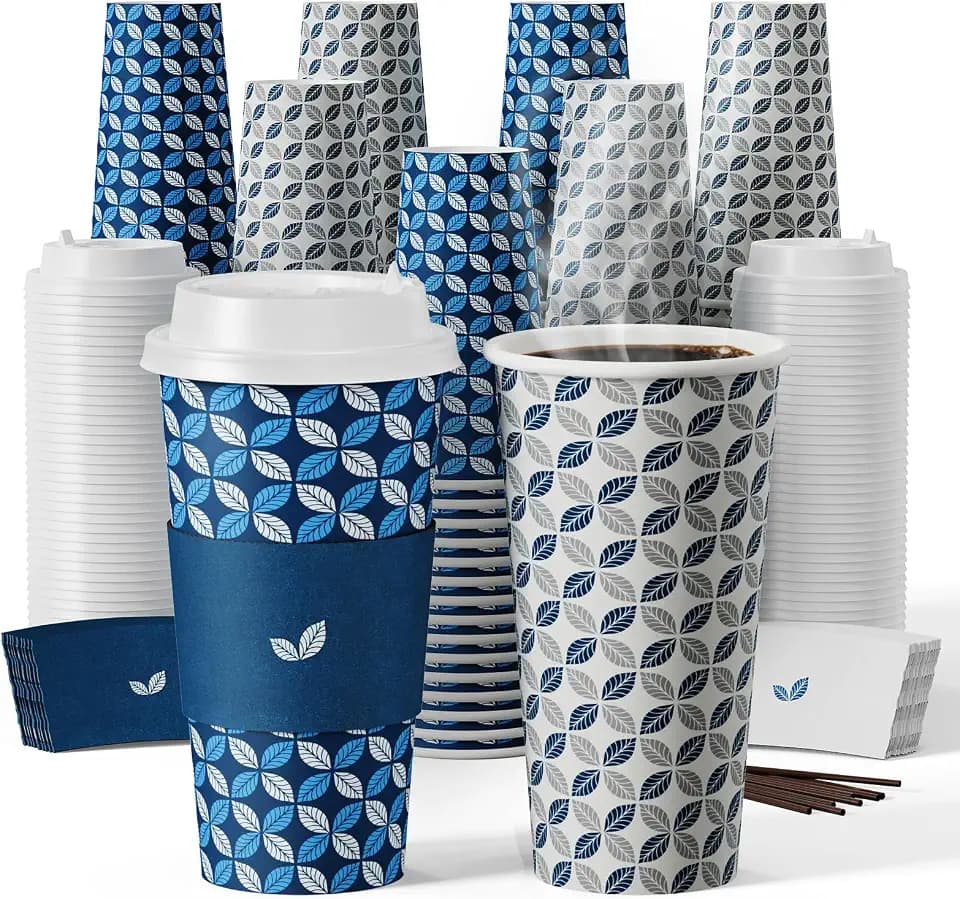 JOLLY CHEF 100 Pack 20 oz Disposable Coffee Cups with Lids Paper Cups