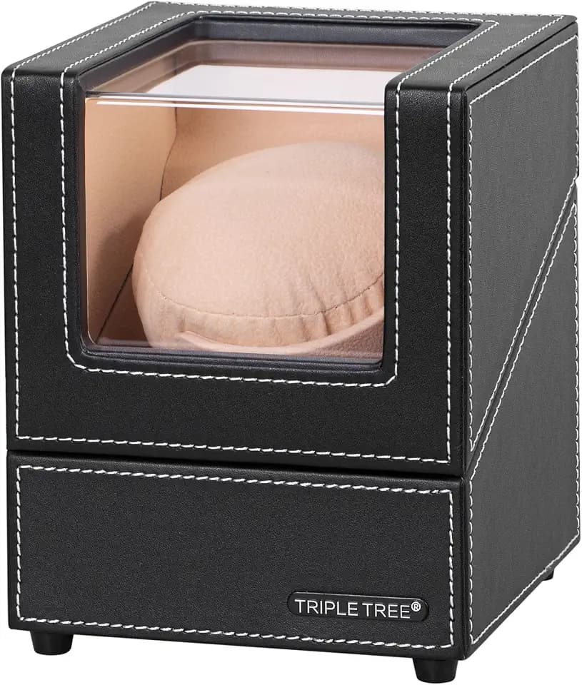 TRIPLE TREE Single Watch Winder for Automatic Watches, with Super Quiet Japanese Motor, 4 Rotation Mode Setting, Flexible Plush Pillow Fit Lady and Man Watches