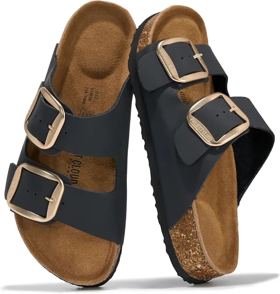 100% Genuine Leather Cork Footbed Sandals Women Slides Sandals for Women