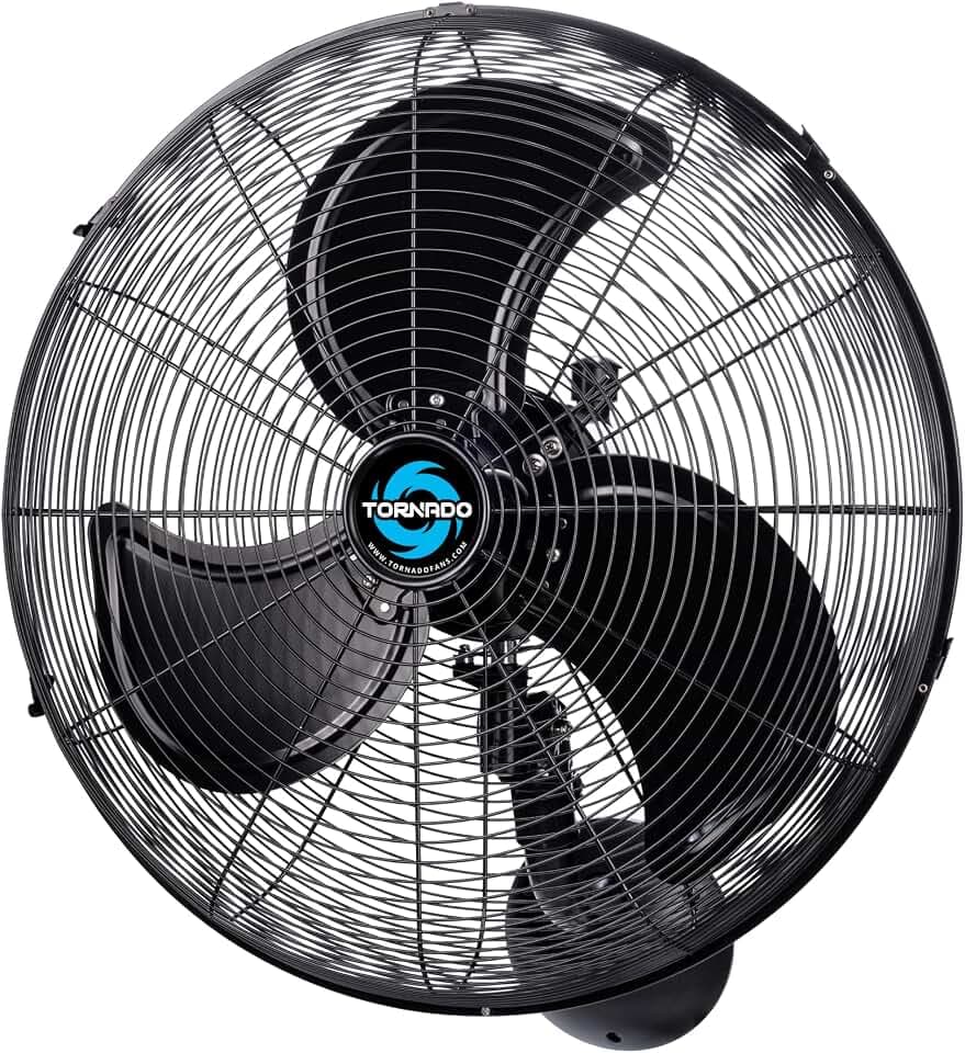 Tornado 20 Inch Pro Series High Velocity Waterproof Outdoor Wall Mount Fan, Oscillating Industrial, Commercial & Residential Fan, 3-Speed, 5250 CFM, 1550 RPM, 1/7 HP, 6.6 FT Cord, UL Listed