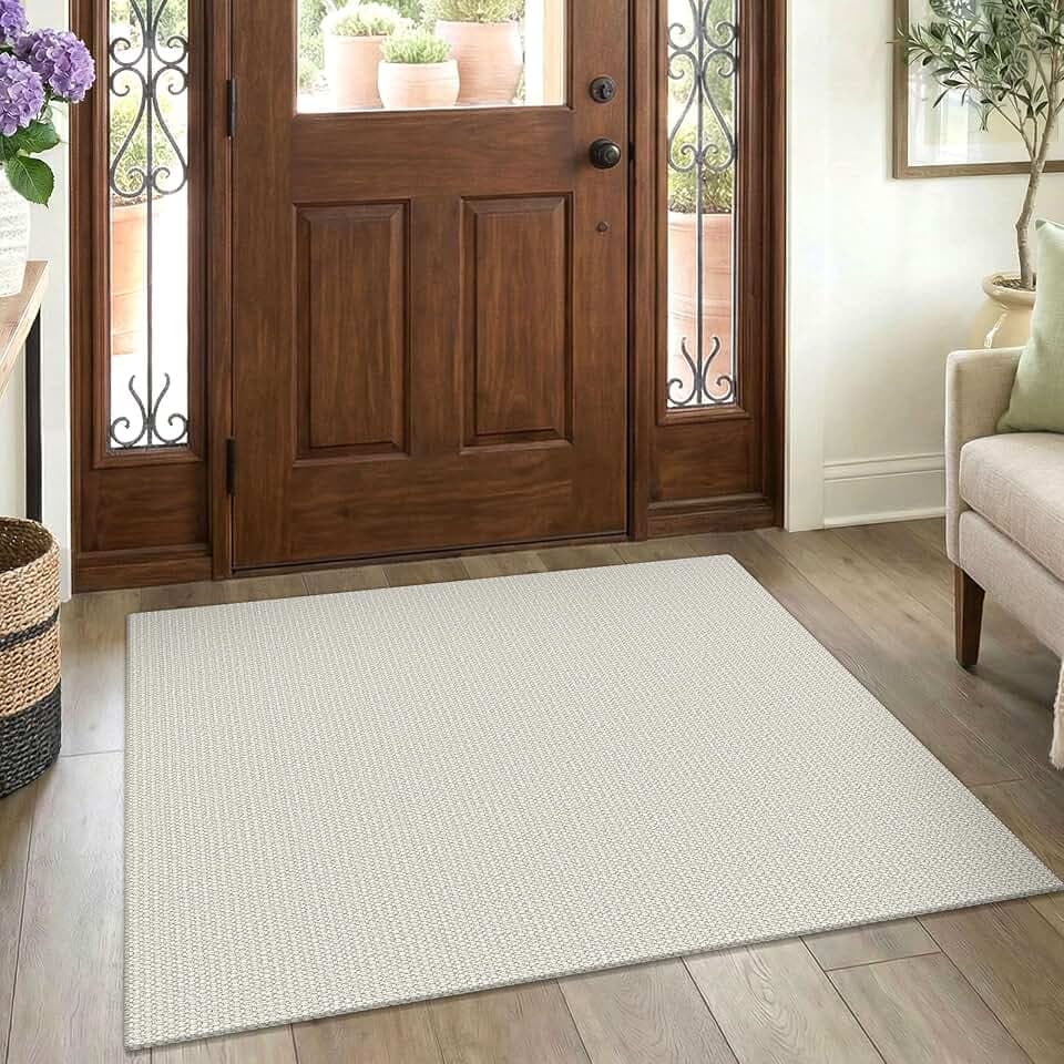 EARTHALL Washable Entryway Rug, Non Slip Doormat, 3x4 Ft, Cream/Grayish