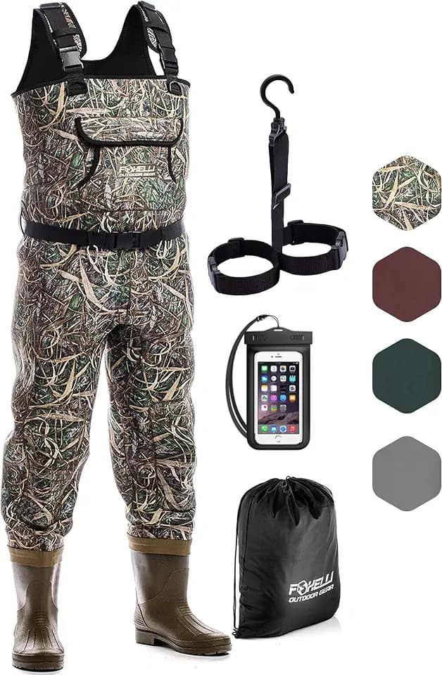 Foxelli Chest Waders, Waterproof 4mm Neoprene Hunting & Fishing Waders for Men & Women with Boots