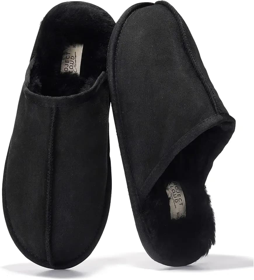 Mens Slippers 100% Genuine Leather Genuine Shearling House Slippers for Men