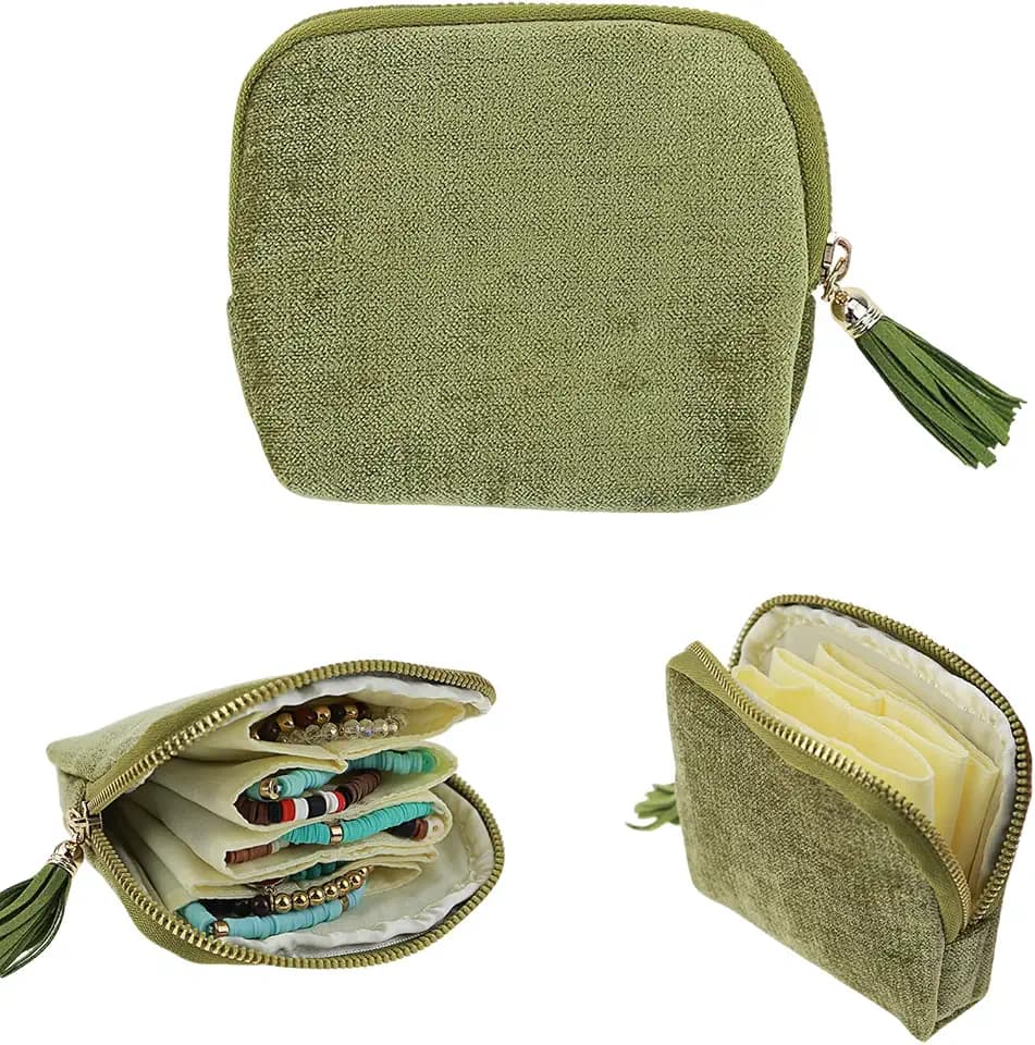 New Mini Travel Jewelry Bag - Portable Small Travel Jewelry Pouch for Bracelets,Ring,Mini Portable Jewelry Case for Travel Storage and Daily Storage(Green)