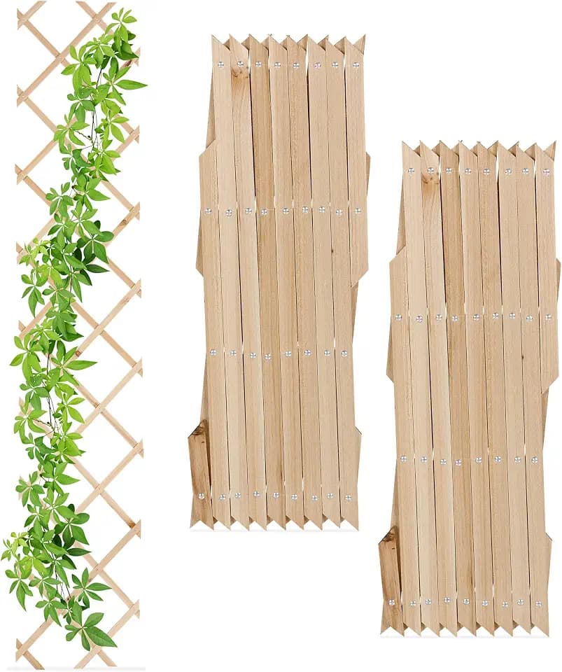 Relaxdays Rankgitter, ausziehbar, 3er Set, Rankhilfe für Kletterpflanzen, 180 cm, Garten, Balkon & Terrasse, Holz, Natur