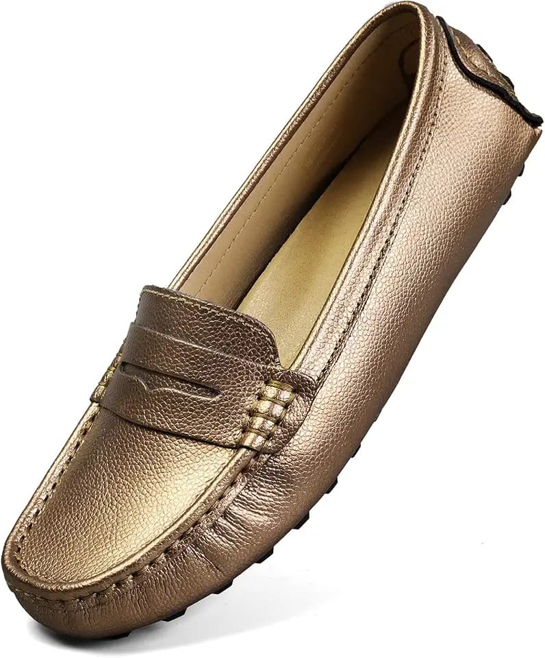Artisure Women's Classic Comfort Leather Penny Loafers Casual Slip-Ons Lightweight Walking Flats Driving Mocs Boat Shoes