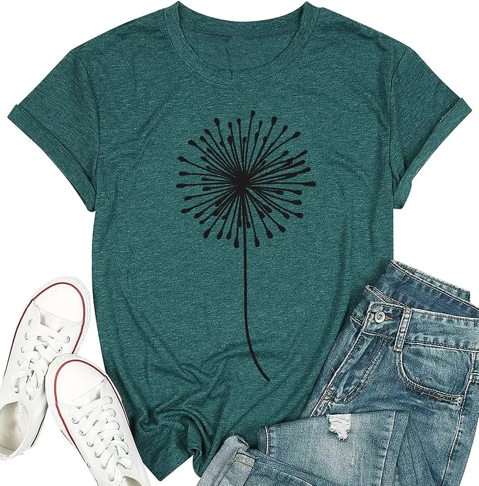 Womens Dandelion T Shirts Sunflower Graphic Short Sleeve Casual Tops