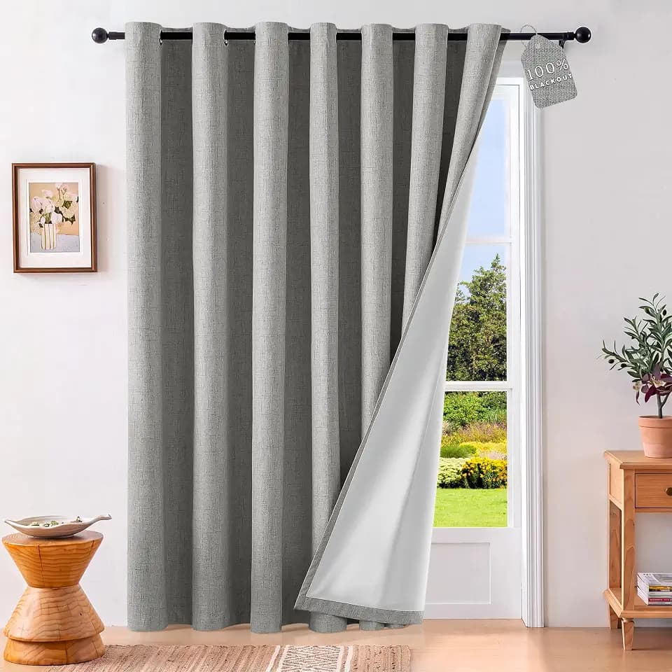 ChrisDowa 100% Blackout Linen Curtains for Sliding Glass Door Room Divider