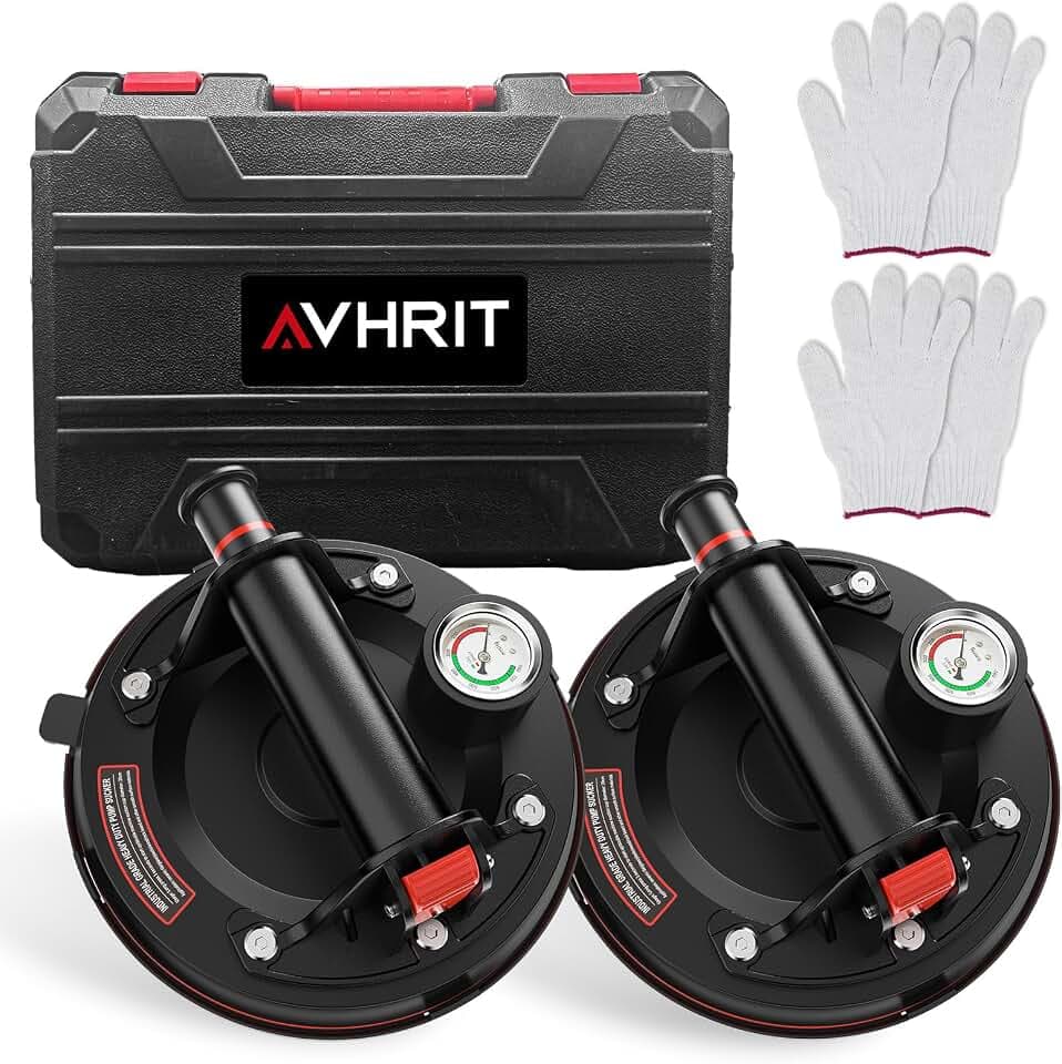 2er-Set Saugheber Akku Fliesenheber mit Manometer, 8" Akku Glassauger, Tragkraft Max.270KG, Automatischer Nachzählung, LCD, Elektrischer Saugheber Vakuum für Fliesen, Marmor, Glas