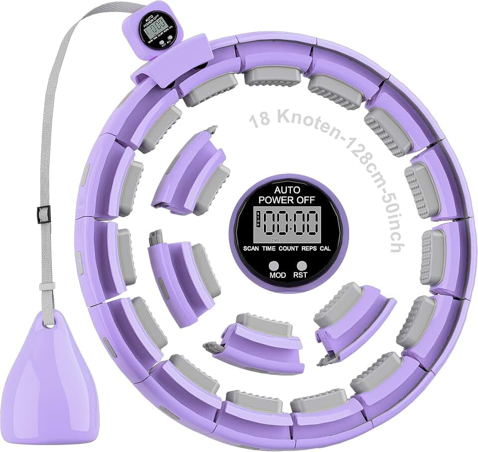 Smart Hoop Reifen Erwachsene und Anfänger, Hullahub Reifen zum Abnehmen，Smart Hoop Leise Fitness Hoop mit Gewicht, Zähler und Noppen (Violett)