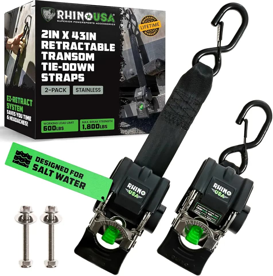 Rhino USA Retractable Boat Transom Straps (2-Pack) - Saltwater Compatible