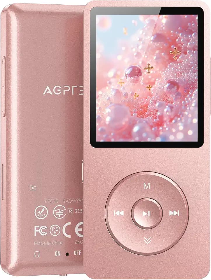 AGPTEK A02PL 64GB MP3 Player, 65 Hours Playback Music Player, Rose Gold