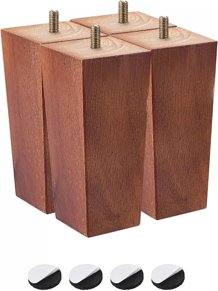 sourcing map Möbelbeine, 150 mm, 4 Stück, quadratisch, Massivholz, Couchbeine, Füße, Stuhl, Tisch, Sofa-Unterstützung, Ersatzteile, Braun