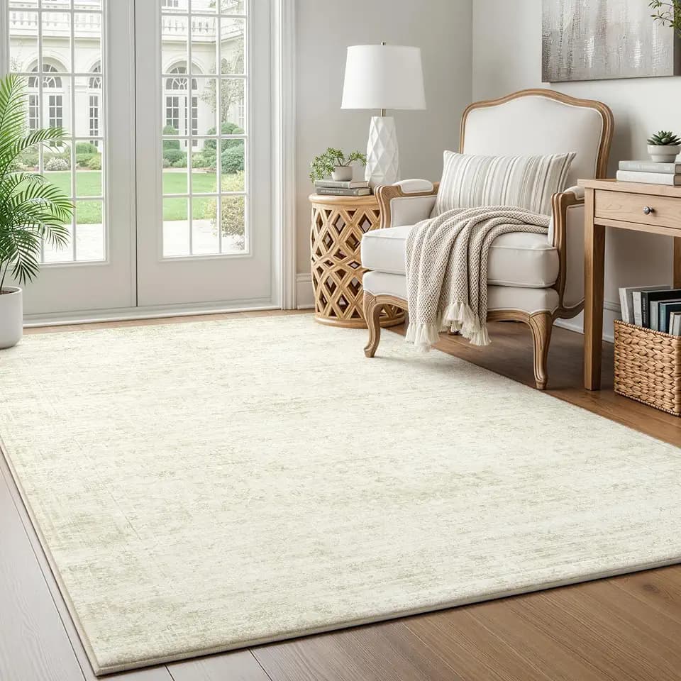 LIVELYGLOW 4x6 Retro Vintage Area Rug, Non-Slip Carpet, Beige