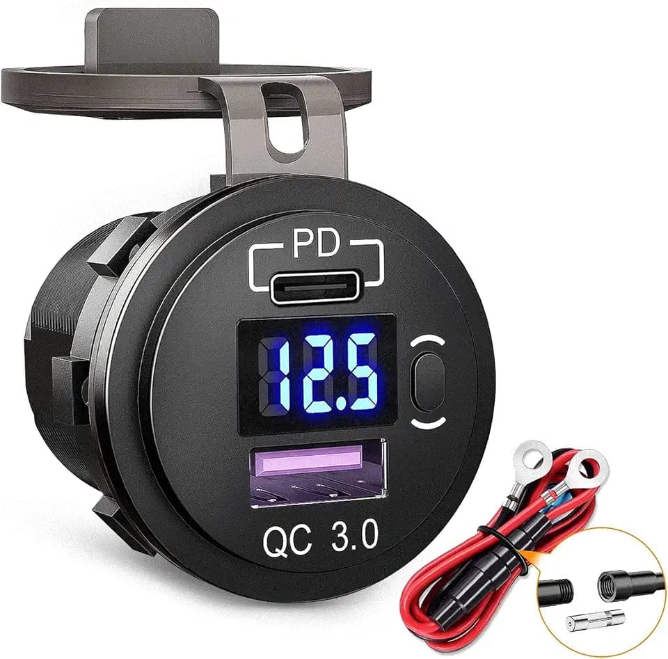Nilight USB PD Type C Charger Socket with Voltmeter On Off Switch Button