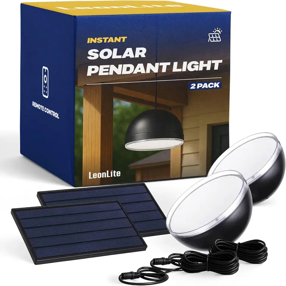 LEONLITE 2-Pack 3CCT Solar Powered Dusk to Dawn Pendant Light, IP65, Black