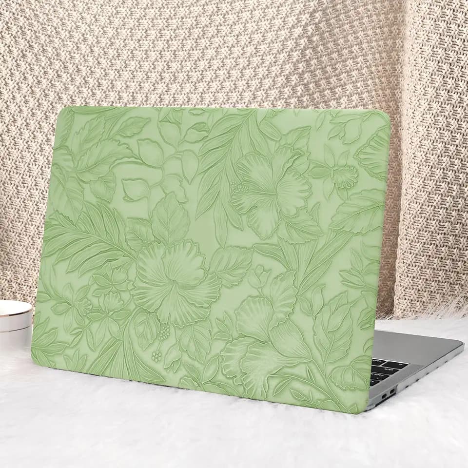 Seorsok Compatible with MacBook Air 15inch Case 2026 2025-2023 Release M5 A3448 M4 A3241 M3 A3114 M2 A2941 Touch ID,Leaves Flowers Leather Plastic Hard Shell Case&Keyboard Cover,Green Blooming Floral