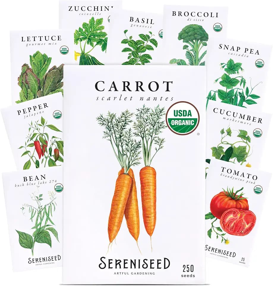 Sereniseed Certified Organic Vegetable Seeds 10-Pack, Garden Kit