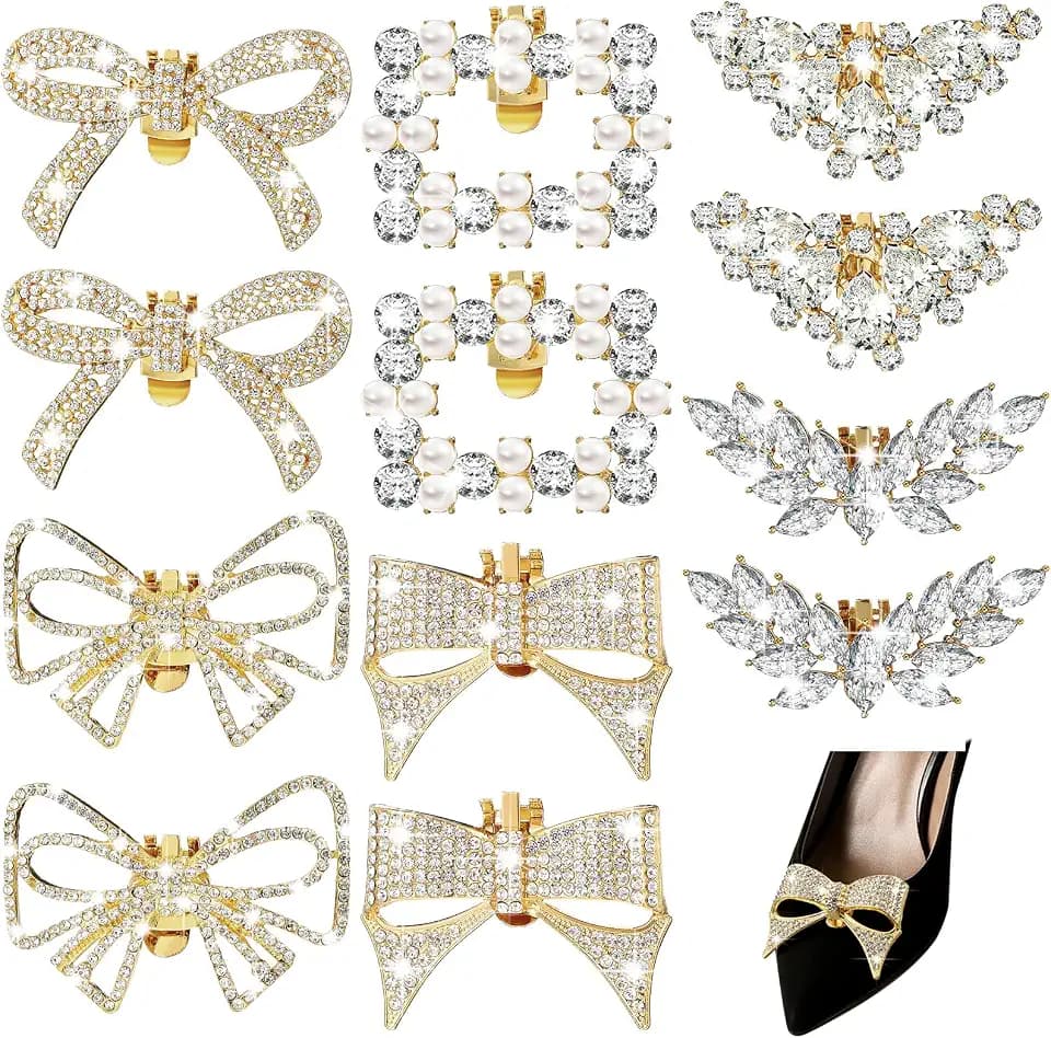 XunYee 12 Pcs Christmas Rhinestone Bow Shoe Clips for Women