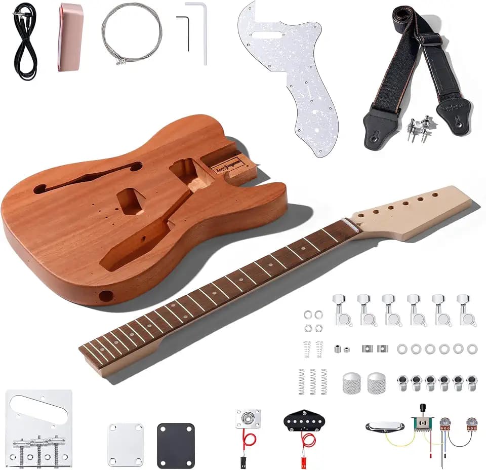 Leo Jaymz DIY TL Semi-Hollow Style Electric Guitar Kits with Mahogany Body and Maple Neck - Laurel Wood Fretboard and All Components Included（TL Hollow）