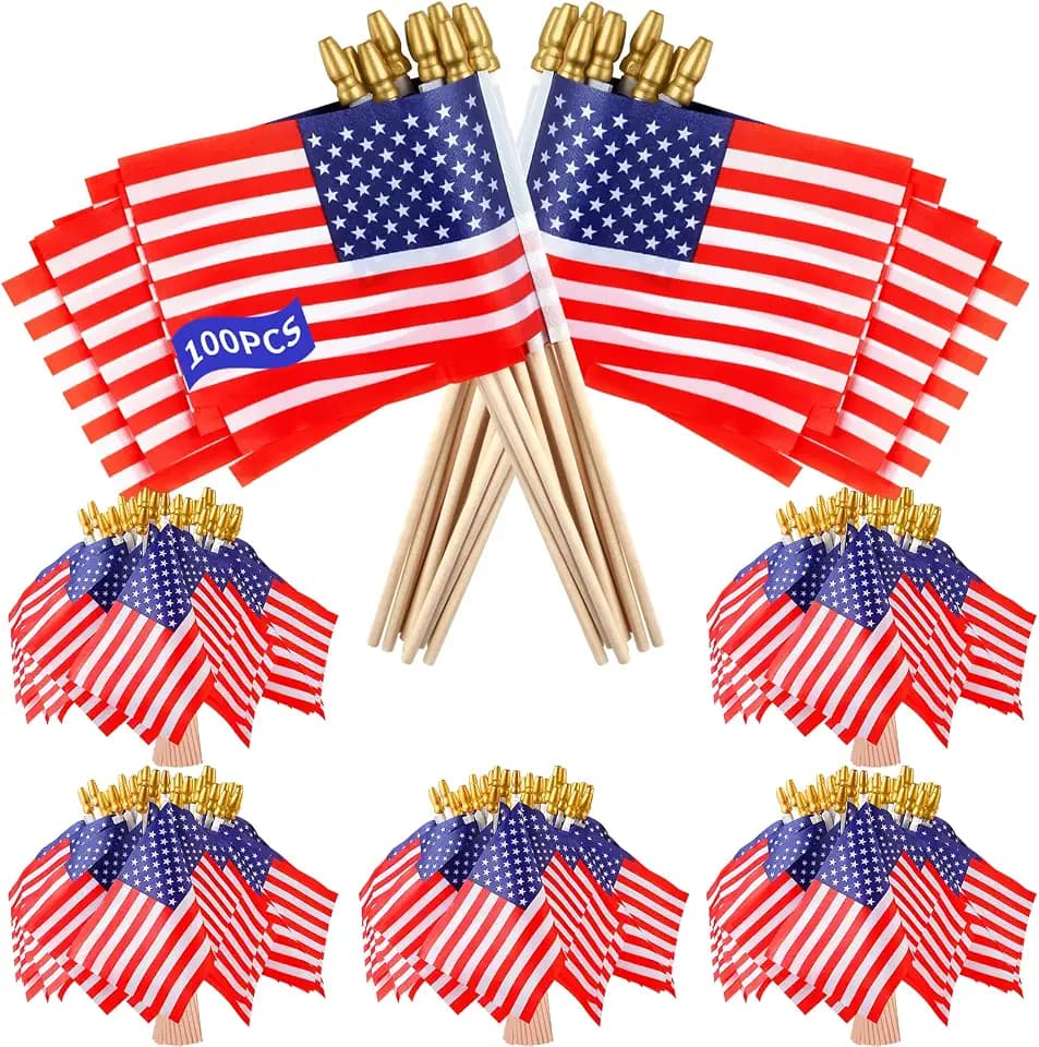 100 Pack Handheld 4 x 6 Inch Small American Flags on Stick