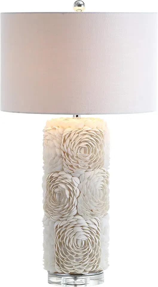 JONATHAN Y Rosette 28.5" Seashell Resin Column Table Lamp, Cream